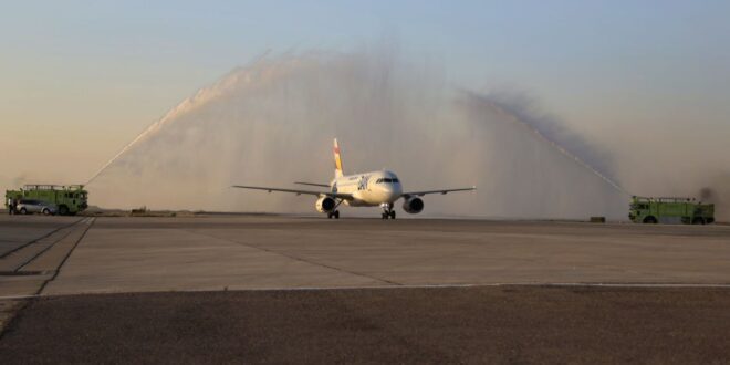 The first flight of a European airline arrives at Damascus international airport from Romania